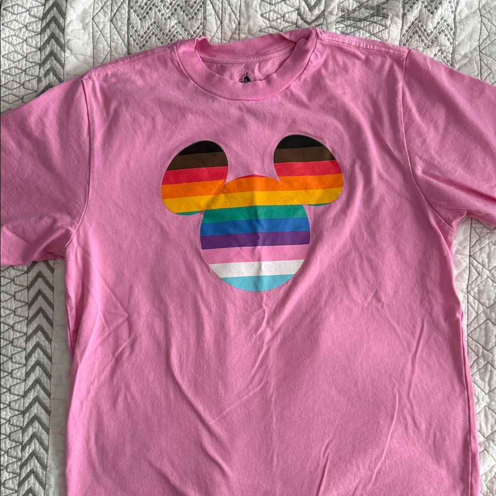 Disney Pink Short-Sleeve Tee with Rainbow Pride Mickey